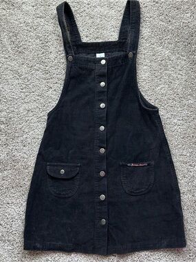 Vintage 90s Squeeze Jeans Black Corduroy Overall Dress Pinafore Medium M 503